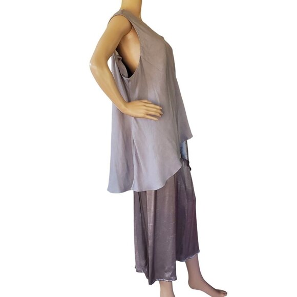 VTG Wayne Diamond 2 Pc Skirt Set Women's 22 Gray Tank Blouse Satin Dragonfly Pin - Picture 6 of 12